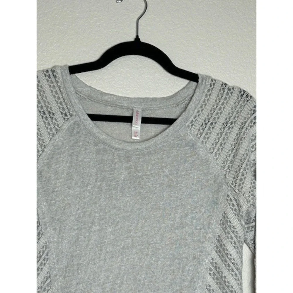 Xhilaration Womens S Gray Knit Sweater Lace Inset Lagenlook Raw Seams Semi-Sheer